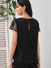 Keyhole Neck Guipure Lace Blouse